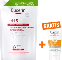 Eucerin pH5 Waschlotion 750 ml Nachfüllbeutel + gratis Eucerin Sun Gelcreme Oil Control 20 ml