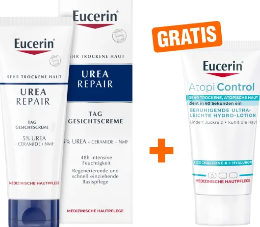 Eucerin UreaRepair Gesichtscreme Tag 5 % 50 ml + gratis AtopiControl Hydro-Lotion 20 ml