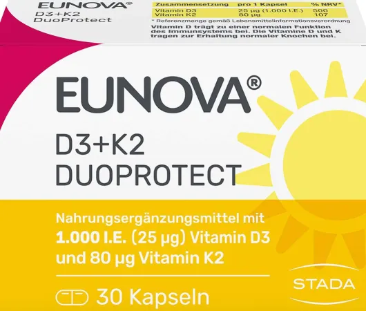 Eunova Duoprotect D3 + K2 1000 I.E. 30 Kapseln