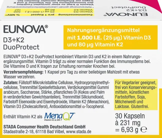 Eunova Duoprotect D3 + K2 1000 I.E. 30 Kapseln