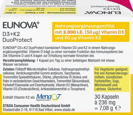 Eunova Duoprotect D3 + K2 2000 I.E. 30 Kapseln