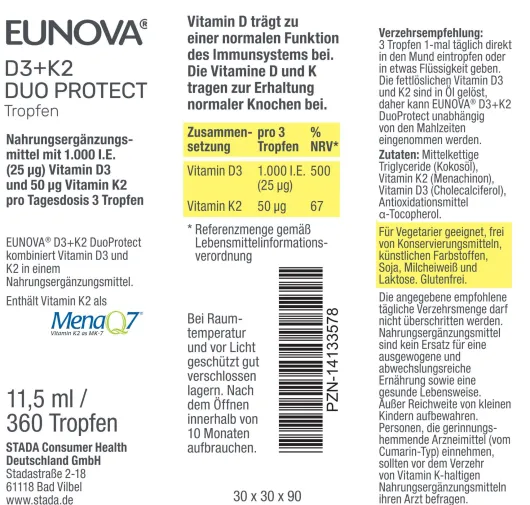 Eunova DuoProtect D3 + K2 1000 I.E. 11,5 ml Tropfen