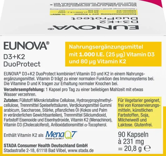 Eunova DuoProtect D3 + K2 1000 I.E. 2 x 90 Kapseln