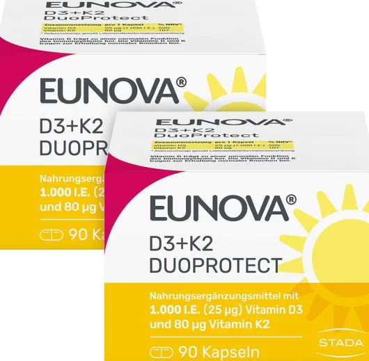 Eunova DuoProtect D3 + K2 1000 I.E. 2 x 90 Kapseln