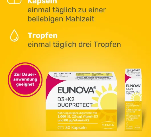 Eunova DuoProtect D3 + K2 1000 I.E. 2 x 90 Kapseln