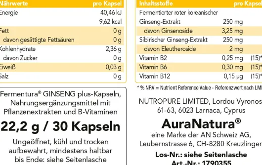 Fermentura Ginseng Plus 30 Kapseln