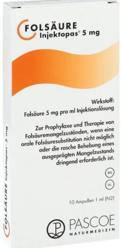 Folsäure Injektopas 5 mg 10 Ampullen Injektionslösung