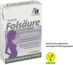 Folsäure 800 Plus B12 + Jod 120 Tabletten
