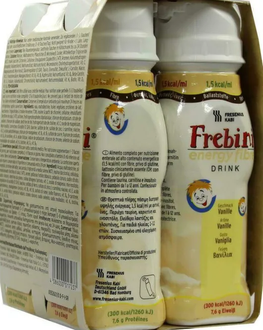 Frebini Energy Fibre Vanille Trinkflasche 4x200 ml Flüssigkeit