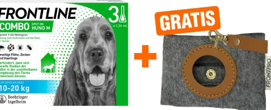 Frontline Combo Spot On Hund M 10-20 kg 3 Pipetten + gratis Frontline Hundekotbeutelspender