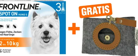 Frontline Spot On Hund S 2-10 kg 3 Pipetten + gratis Frontline Hundekotbeutelspender