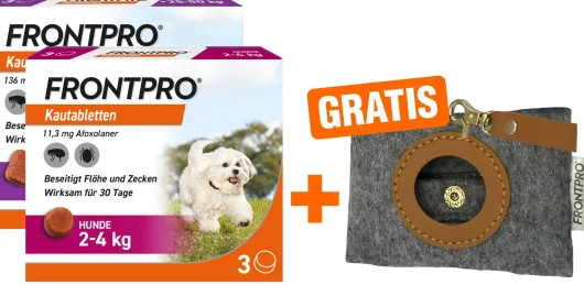 Frontpro 11,3 mg für den Hund 2 x 3 Kautabletten + gratis Hundebeutelspender 1 Stück