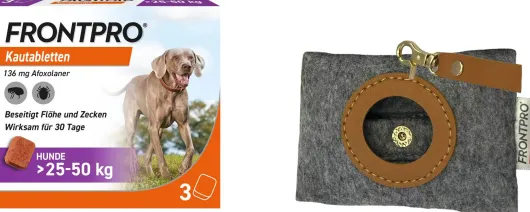 Frontpro 136 mg für Hunde 3 Kautabletten + gratis Hundebeutelspender 1 Stück