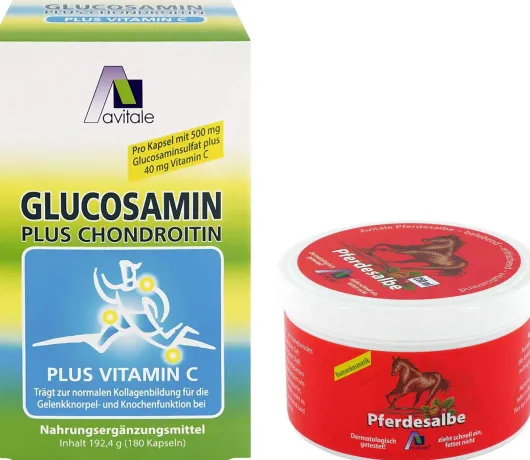 Glucosamin 500 mg + Chondroitin 400 mg + gratis Pferdesalbe m. Rosskastanie 250ml