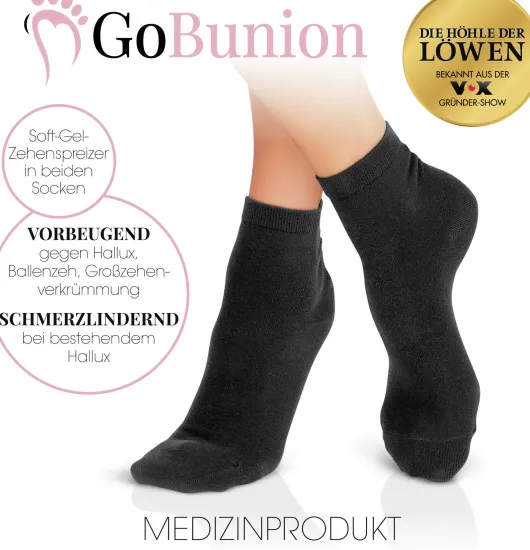 GoBunion Socken mit Zehenspreizer 39-42 schwarz, 2 Paar