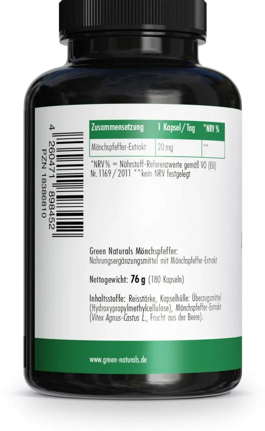 Green Naturals Mönchspfeffer 20mg Hochdosiert 180 Kapseln