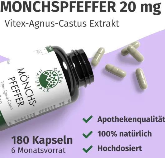 Green Naturals Mönchspfeffer 20mg Hochdosiert 180 Kapseln
