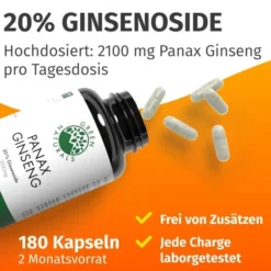 Green Naturals Panax Ginseng hochdosierte vegane 180 Kapseln