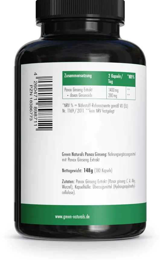 Green Naturals Panax Ginseng hochdosierte vegane 180 Kapseln