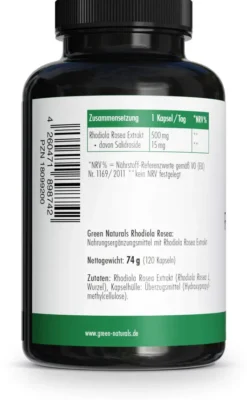 Green Naturals Rhodiola Rosea 500 mg Hochdosiert 120 Kapseln