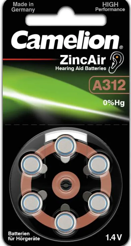 Hörgeräte Batterie Zincair A312 Camelion