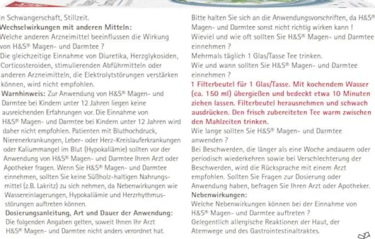 H&S Magen- und Darmtee Arzneitee 20 Filterbeutel