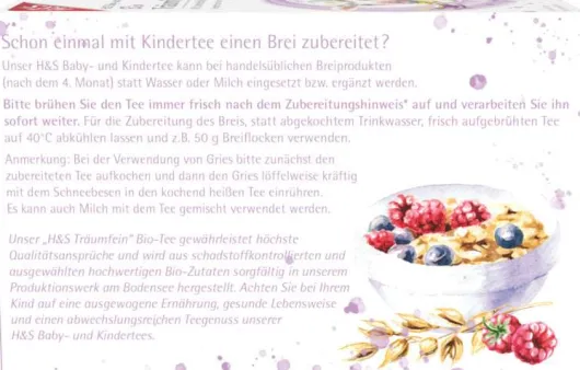 H&S Träumfein Bio Baby- und Kindertee 20 X 1,2 G Filterbeutel