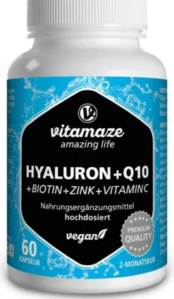 Hyaluronsäure 200 mg Hochdos.+coenzym Q10 Vegan 60