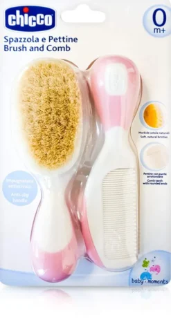 Kamm & Bürste Mit Naturborsten Rosa Chicco 1 Set