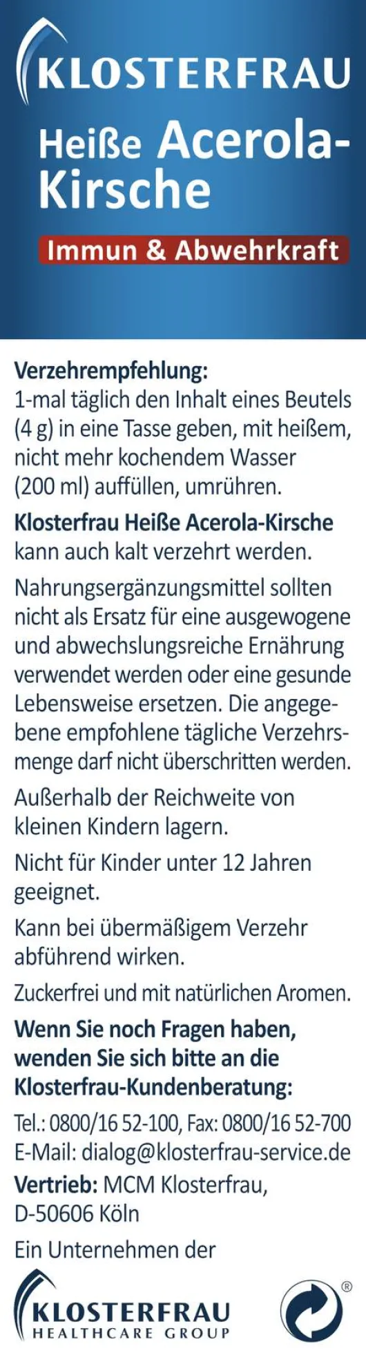 Klosterfrau Heiße Acerola-Kirsche Zuckerfrei 12 Beutel