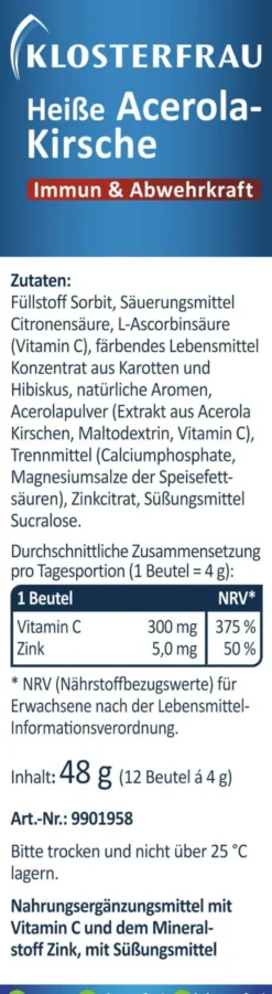 Klosterfrau Heiße Acerola-Kirsche Zuckerfrei 12 Beutel