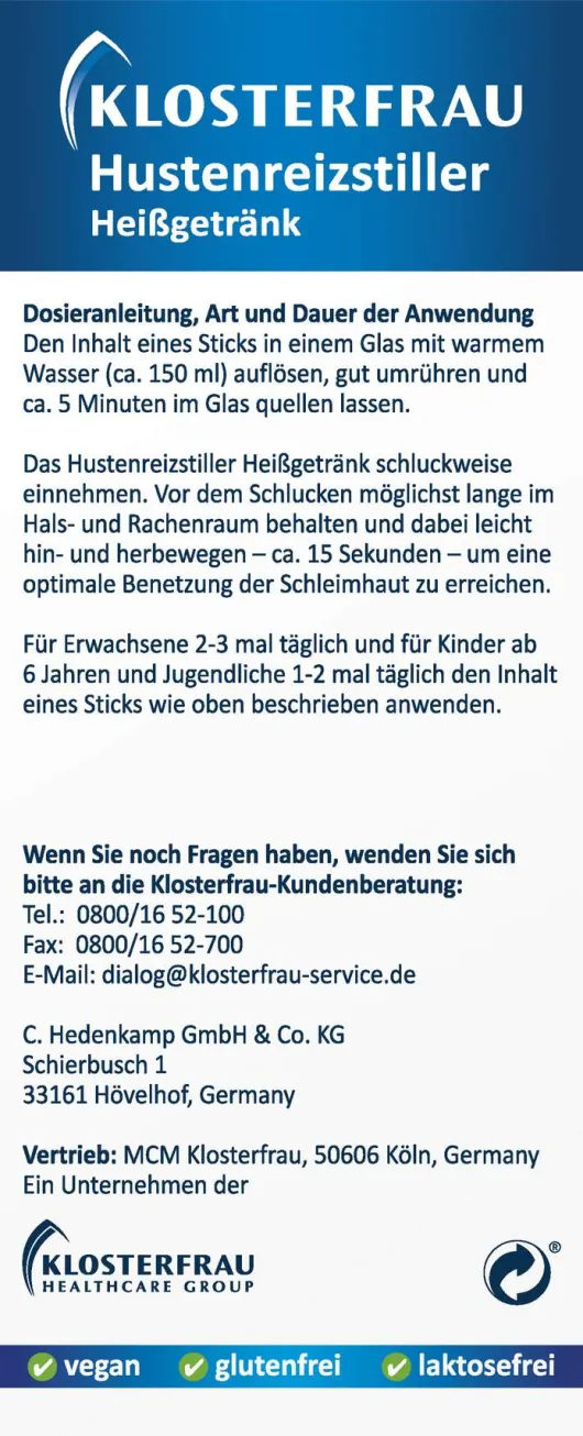 Klosterfrau Hustenreiz-Stiller Heißgetränk 10 Sticks a 5 g