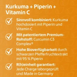 Kurkuma 95 % + Curcumin + Piperin + Vitamin C Vegan 120 Kapseln