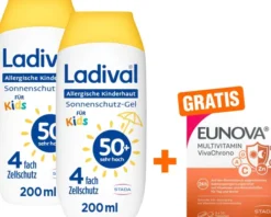 Ladival allergische Kinderhaut Gel LSF 50+ 2 x 200 ml + gratis Eunova VivaChrono 2 x 10 Tabletten
