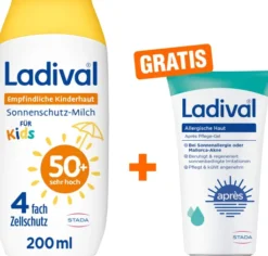 Ladival empfindliche Kinderhaut Milch LSF 50+ 200 ml + gratis allergische Haut Apres Pflege Gel 50 ml