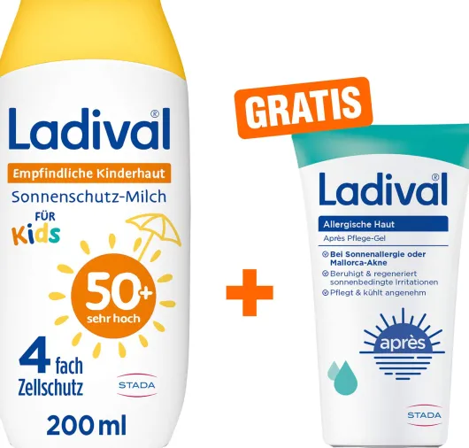 Ladival empfindliche Kinderhaut Milch LSF 50+ 200 ml + gratis allergische Haut Apres Pflege Gel 50 ml