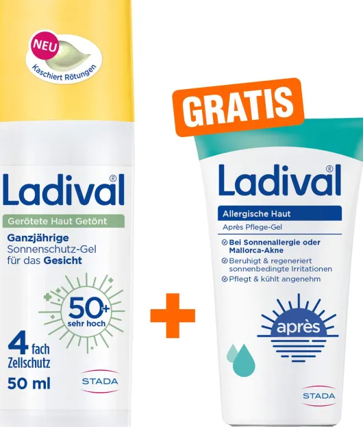 Ladival Gerötete Haut Sonnenschutz-Gel getönt LSF 50+ 50 ml + gratis Ladival allergische Haut Apres Pflege-Gel 50 ml