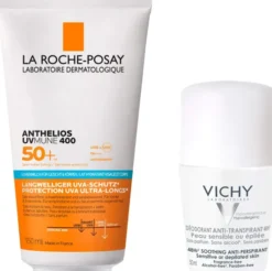 La Roche Posay Anthelios Körper + Gesicht LSF 50 150 ml Milch + gratis Vichy Deo Roll-on Anti Flecken 48h 50 ml