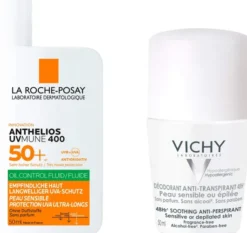 La Roche Posay Anthelios Oil Control Fluid UV Mune 400 LSF 50+ 50 ml + gratis Vichy Deo Roll-on Anti Flecken 48h 50 ml
