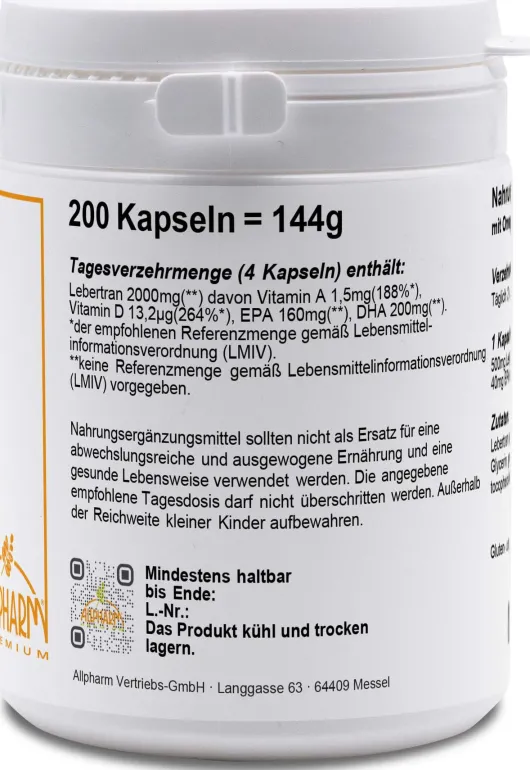 Lebertran Kapseln 500 mg 200 Kapseln
