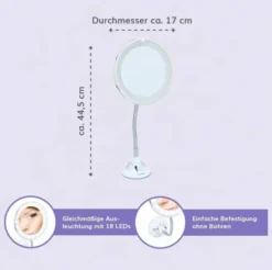 LED Kosmetik Spiegel mit Saugnapf und 18 LEDs, 10-fach Vergrößung sowie flexibler Wandhalterung