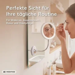 LED Kosmetik Spiegel mit Saugnapf und 18 LEDs, 10-fach Vergrößung sowie flexibler Wandhalterung