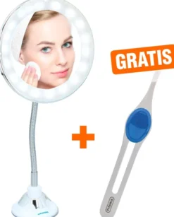 LED Kosmetik Spiegel mit Saugnapfund 18 LEDs, 10-fach Vergrößung+Gratis Pinzette