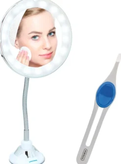 LED Kosmetik Spiegel mit Saugnapfund 18 LEDs, 10-fach Vergrößung+Gratis Pinzette
