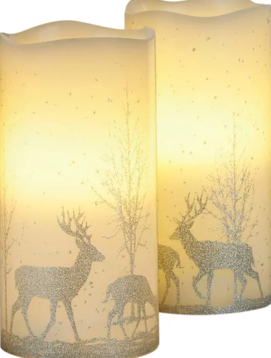 LED-Wachskerze mit Aufdruck 2er-Set