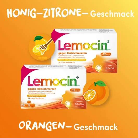 Lemocin gegen Halsschmerzen mit Honig-Zitronengeschmack 24 Lutschtabletten