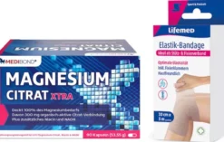 Magnesium Citrat XTRA Medibond 90 Kapseln + gratis ELASTIK-Bandage 10 cm x 3 m & Fixierklammern