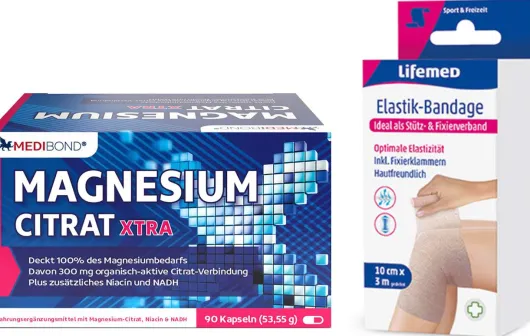 Magnesium Citrat XTRA Medibond 90 Kapseln + gratis ELASTIK-Bandage 10 cm x 3 m & Fixierklammern