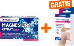 Magnesium Citrat XTRA Medibond 90 Kapseln + gratis ELASTIK-Bandage 10 cm x 3 m & Fixierklammern