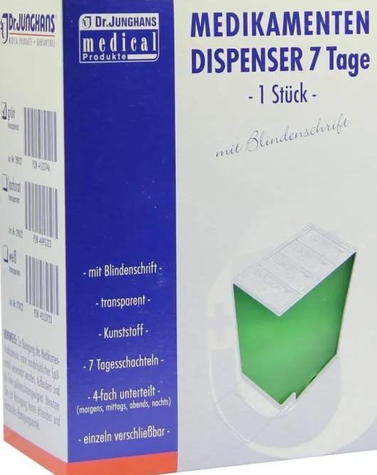 Medikamenten Dispenser 7 Tage Grün Transparend Mit Blindenschrift